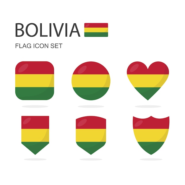 Vector bolivia 3d flag icons of 6 shapes all isolated on white background