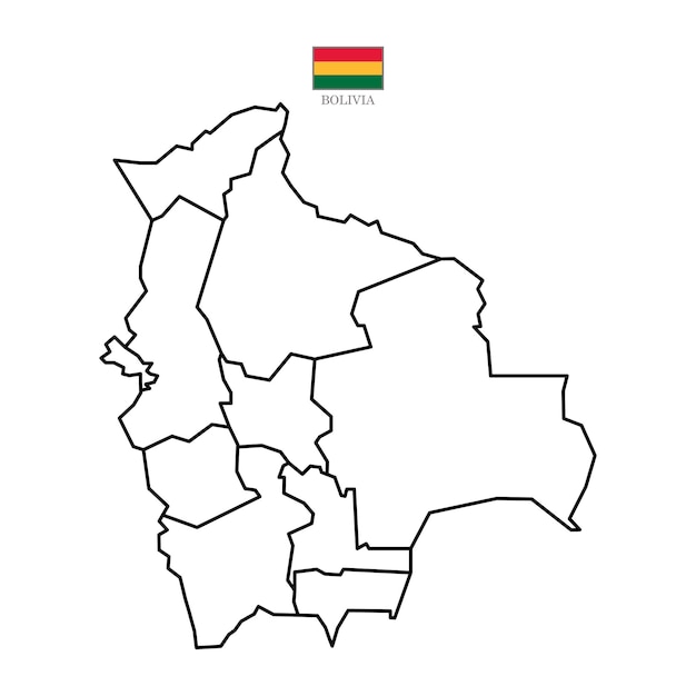 Mappa vettoriale del contorno della bolivia con bandiera dello stato a colori mappa di sfondo eps 10