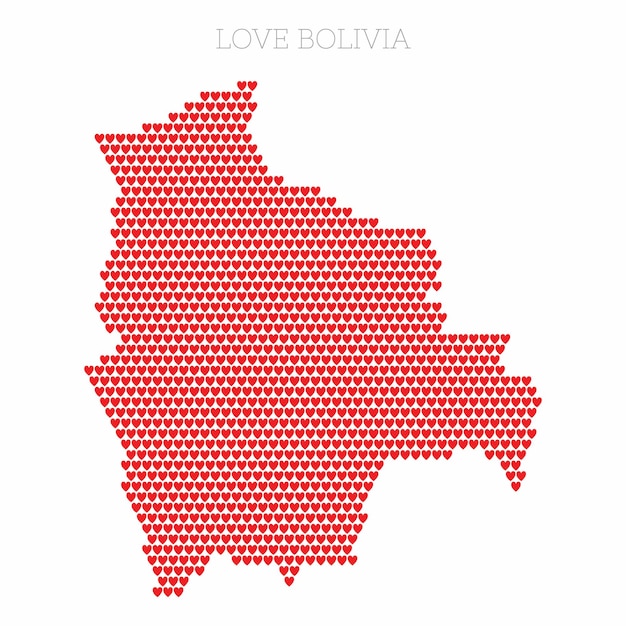 Bolivia country map made from love heart halftone pattern