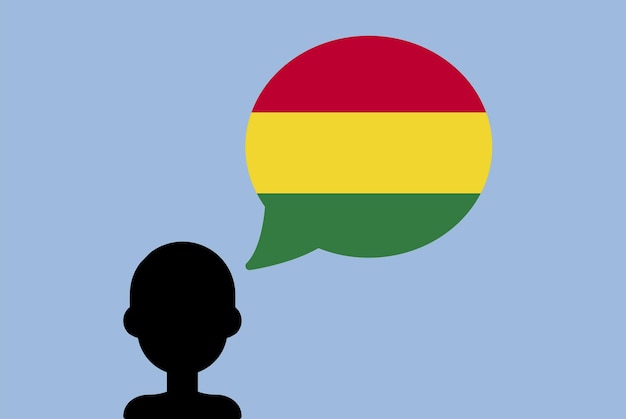 Bolivia flag with speech balloon silhouette man with country flag learning Bolivian language