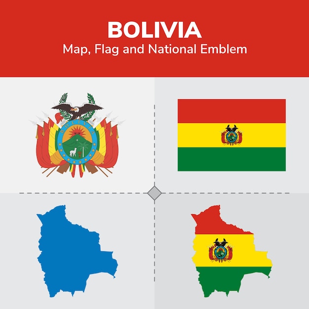 Bolivia kaart vlag en nationale embleem