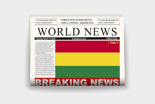 Bolivia land krant vlag brekend nieuws op nieuwsbrief nieuws concept gazette pagina kop