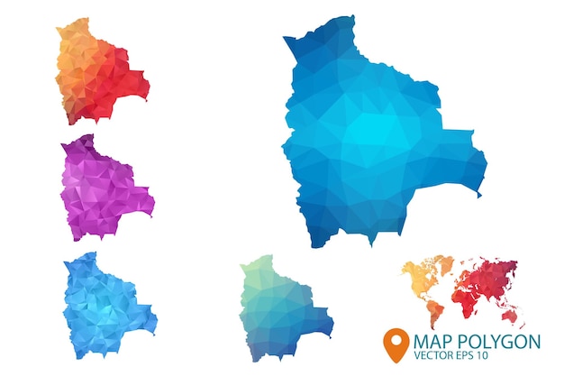 Insieme della mappa della bolivia di sfondo grafico a gradiente geometrico triangolare a basso poli stile sgualcito