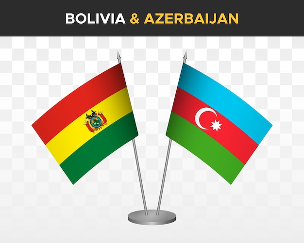 Bandiere da tavolo bolivia vs azerbaigian mockup isolate 3d illustrazione vettoriale bandiere da tavolo