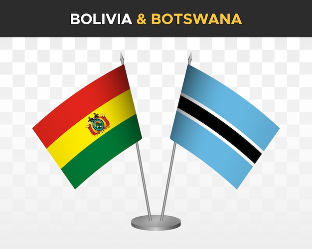Макет настольных флагов Боливии и Ботсваны изолированных трехмерных векторных иллюстраций настольных флагов