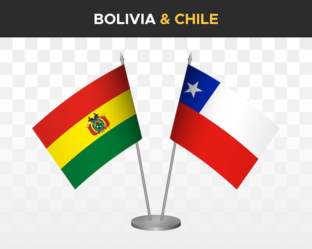 Bolivia vs chile desk flags mockup isolated 3d vector illustration table flags