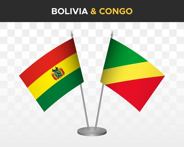 Bolivia vs congo bureauvlaggen mockup geïsoleerde 3d vector illustratie tafelvlaggen