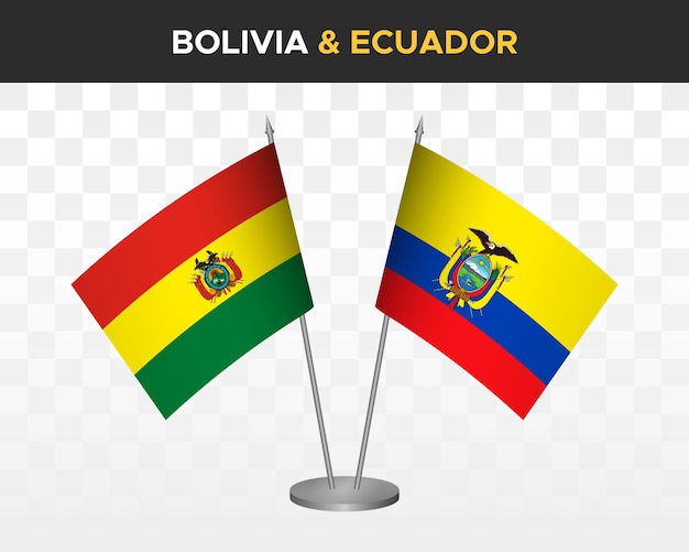 Bolivia vs Ecuador Bureauvlaggen mockup geïsoleerde 3d vector illustratie tafelvlaggen