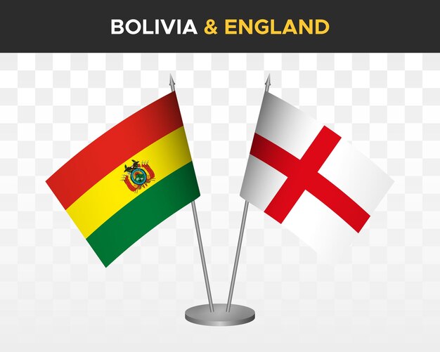 Bolivia vs england desk flags mockup isolated 3d vector illustration table flags