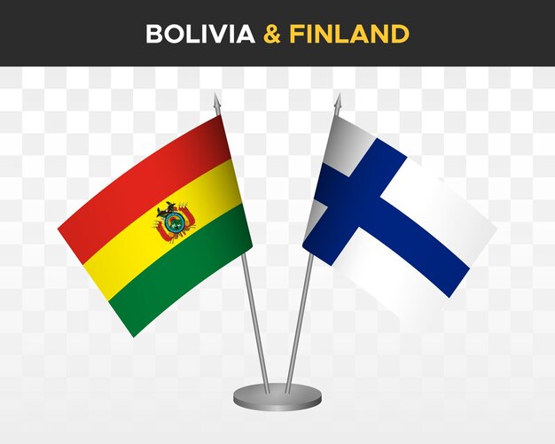 Bolivia vs finland desk flags mockup isolated 3d vector illustration table flags