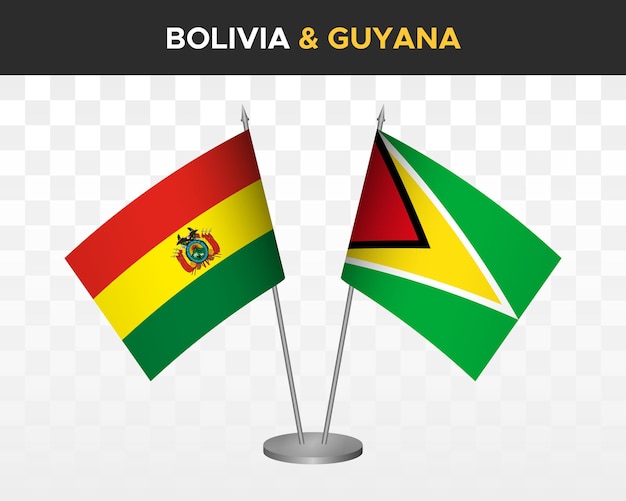 Bolivia vs Guyana Bureauvlaggen mockup geïsoleerde 3d vector illustratie tafelvlaggen