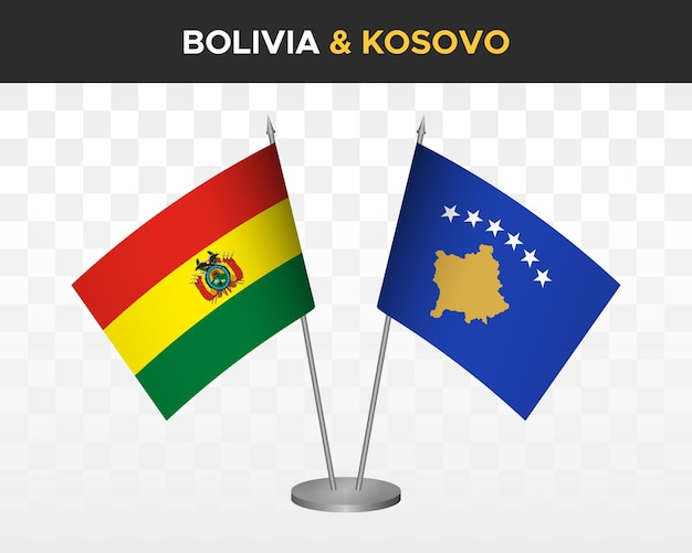 Bolivia vs kosovo kosova bureau vlaggen mockup geïsoleerde 3d vector illustratie tafel vlaggen