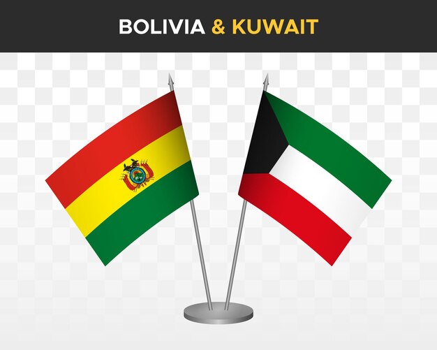 Bandiere da tavolo bolivia vs kuwait mockup isolate 3d illustrazione vettoriale bandiere da tavolo