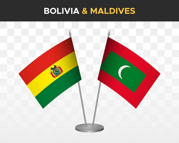 Bolivia vs Maldiven Bureau vlaggen mockup geïsoleerde 3d vector illustratie tafelvlaggen