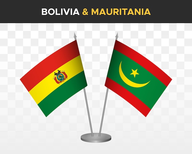 Bolivia vs mauritania desk flags mockup isolated 3d vector illustration table flags