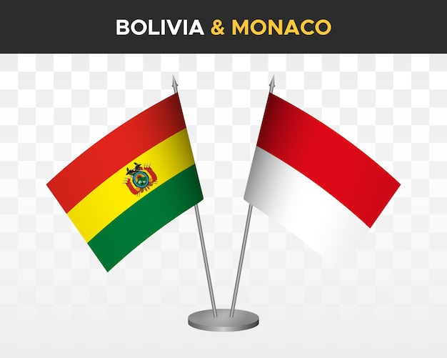 Bolivia vs monaco desk flags mockup isolated 3d vector illustration table flags