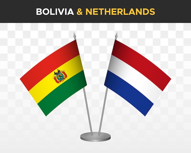 Макет настольных флагов Боливии и Нидерландов изолированные трехмерные векторные иллюстрационные флаги таблицы