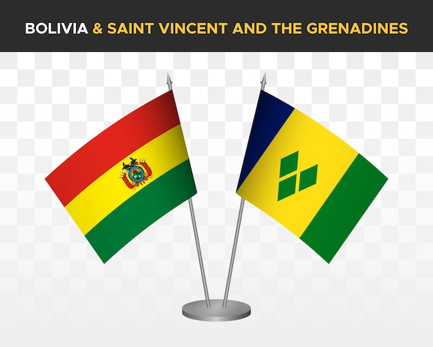 Bolivia vs saint vincent grenadines bureau vlaggen mockup geïsoleerde 3d vector illustratie tafel vlaggen