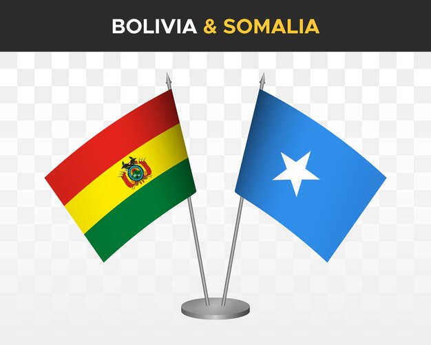 Bolivia vs somalia desk flags mockup isolated 3d vector illustration table flags