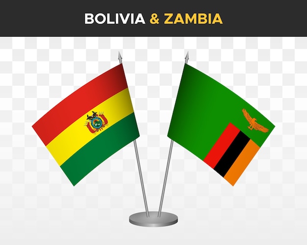 Bolivia vs Zambia Bureauvlaggen mockup geïsoleerde 3d vector illustratie tafelvlaggen