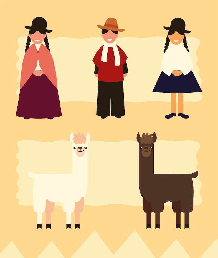 Vector ボリビアの人々とラマ