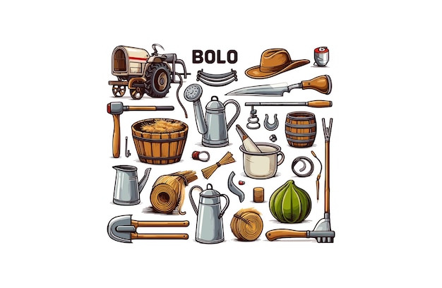 Bolo farm tools vector illustration