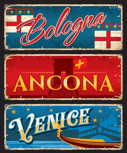 Вектор Болонья анкона и венеция итальянские туристические тарелки