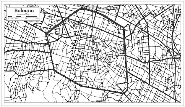 Mappa della città di bologna italia in stile retrò. mappa di contorno. illustrazione di vettore.