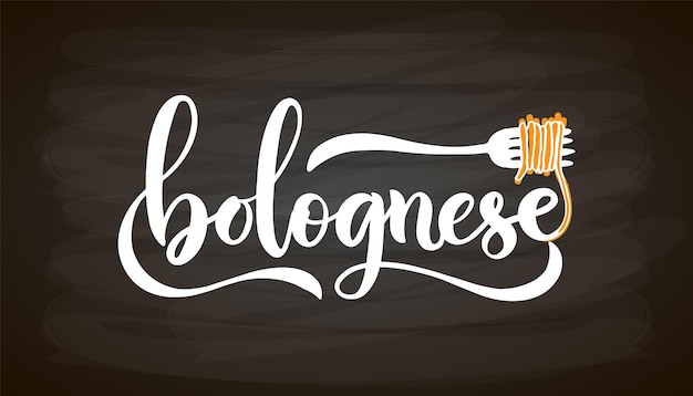 Bolognese typografie poster. tekst bolognese op gestructureerde achtergrond voor menu, restaurant, keuken, briefkaart, kaart, spandoek, poster. bolognese pasta vector typografie. vector illustratie eps 10