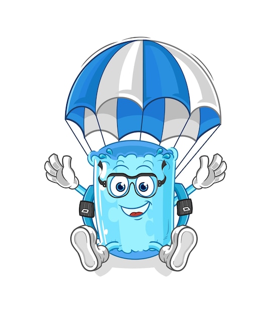 Подушка для прыжков с парашютом персонаж мультфильма талисман вектор