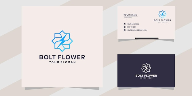 Vector bolt flower logo and business card template