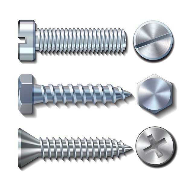 Vector bolt screw metal pin with head slot and side view