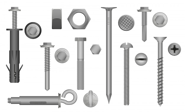Vector bolts, screws, nuts and rivets set
