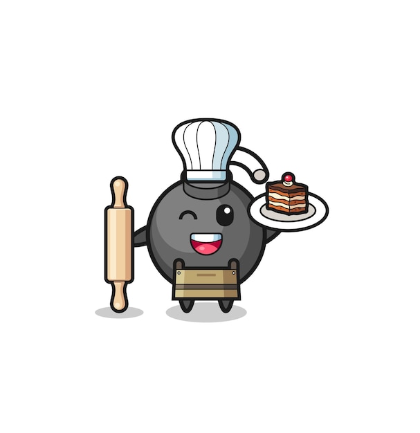 Bom als patissier-mascotte met deegroller, schattig ontwerp