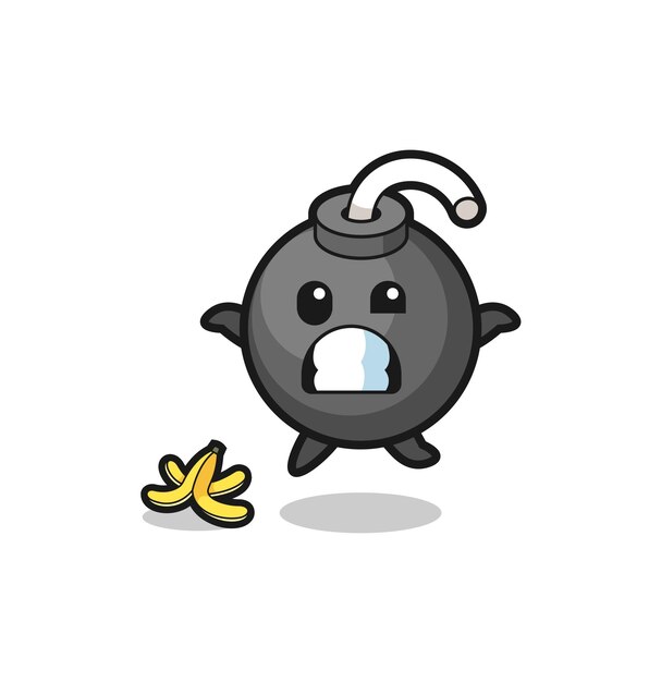 Bomb cartoon is slip on a banana peel cute design