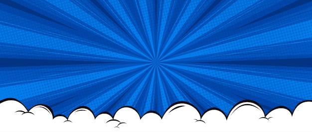 Vector bomb comic background with cloud on blue