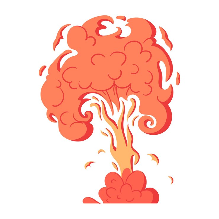 Vector bomb detonation cloud dynamite detonation with fire and smoke danger fire burning smoke cloud flat vector illustration cartoon bomb explosion cloud