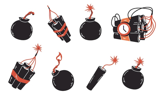 Bomb dynamite boom explosive firecracker tnt isolated set flat graphic design illustration