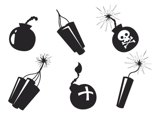 Vector bomb dynamite boom explosive firecracker tnt isolated set flat graphic design illustration