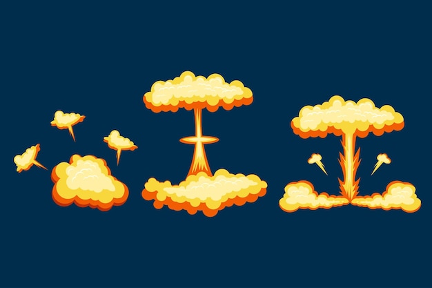 Vector bomb explosion cartoon fire boom clouds and smoke element vector illustration