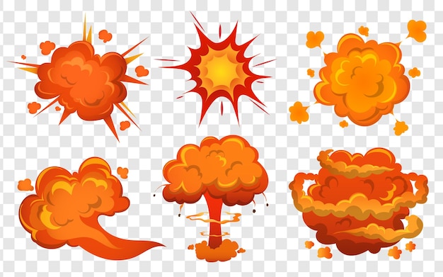 Vector bomb explosion and fire bang bomb explosions cartoon set