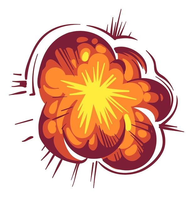 Vector bomb explosion fire effect cartoon detonation drawing isolated on white background