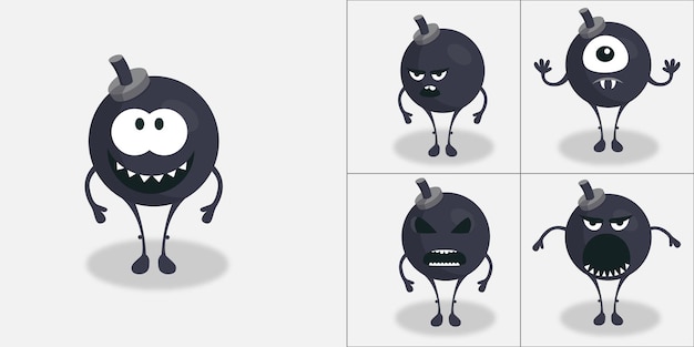 Vector bomb face cartoon mascot character with emoji expressions