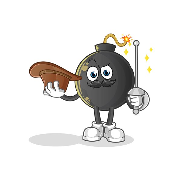 Bomb fencer character. cartoon mascot vector