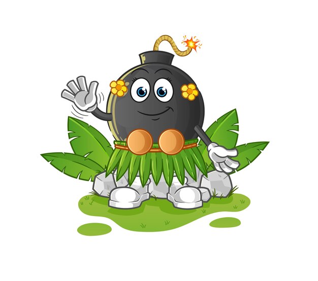 Bomb hawaiian waving character. cartoon mascot vector
