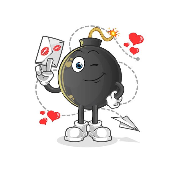 Bomb hold love letter illustration. character vector