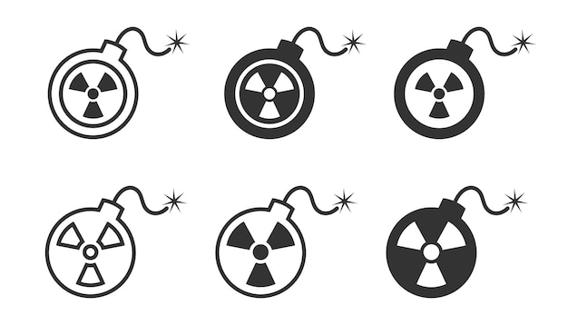 Bomb icon set with a radiation sign Bomb with nuclear symbol Vector illustration