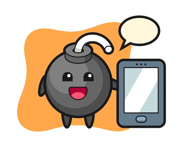 Vector bomb illustration cartoon holding a smartphone