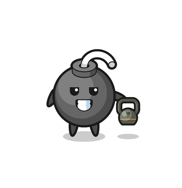 Bomb mascot lifting kettlebell in the gym , cute design