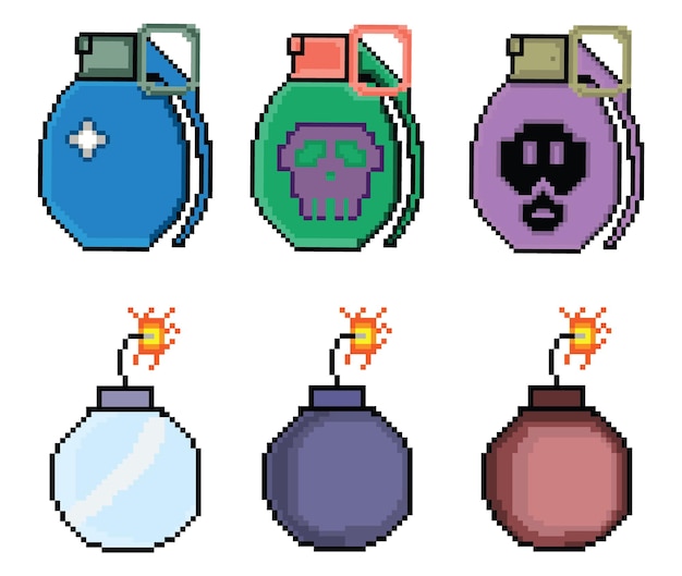 Vector bomb pixel art set explosion pixel art minecraft